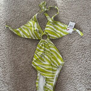 Michael Kors Green and White One Piece Swimsuit